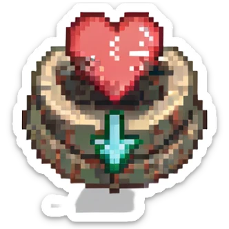 pixel art of a share arrow with a heart, social sharing sticker