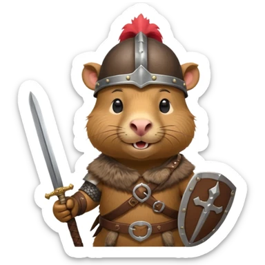 capybarra with viking helmet and sword sticker