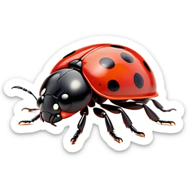 Beautiful and Majestic Ladybug Portrait Emoji, Head and body rendered in serene repose with a gentle, content smile, showcasing a tiny, perfectly rounded red shell with softly defined black spots and eyes gently closed in tranquil repose, Simplified yet exquisitely endearing features, highly detailed, glowing with a soft, drowsy red light, high shine, relaxed and utterly noble, stylized with an air of timeless garden beauty, soft glowing outline, capturing the essence of a beautiful and majestic ladybug that embodies the delicate charm of nature! sticker