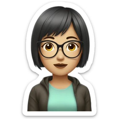 wearing glasses,bangs,Chinese girl,short hair sticker