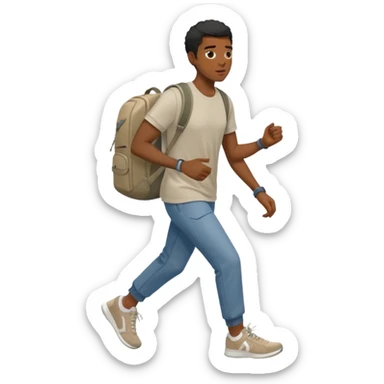 iOS emoji style - a black man in casual clothes and wearing trainers. Walking quickly. He does not have a bag or backpack.

 sticker