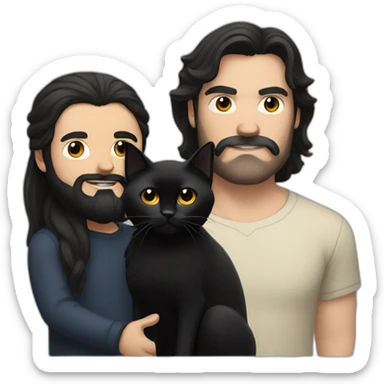 Man with long black hair and black beard, Caucasian, looks like Jack Black, with a black cat in his arms sticker