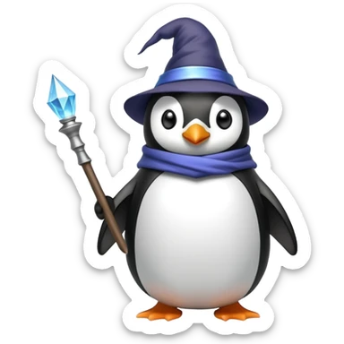 Penguin wearing a wizard hat and holding a magic wand sticker