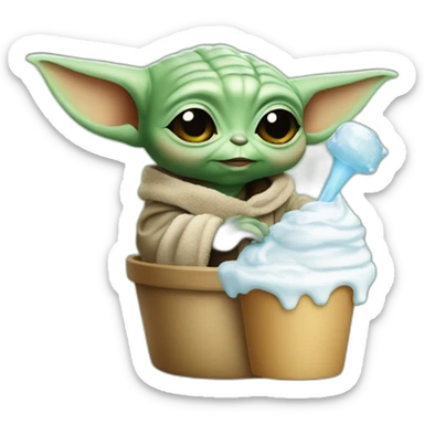 Baby Yoda avec une glace sticker