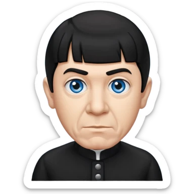 Moe Howard from the Three Stooges with blue eyes, black hair, black outfit sticker