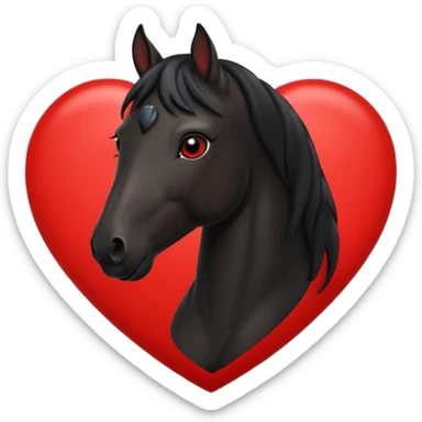 Black Horse centered within a red heart emoji sticker