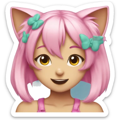 Anime cat girl face pink hair giving peace sign sticker