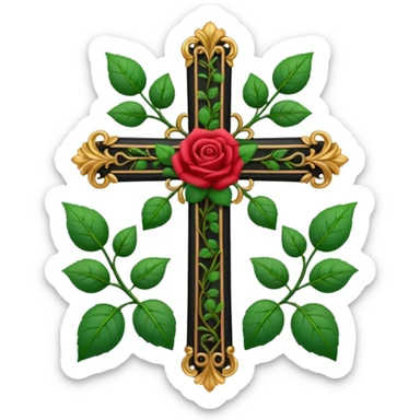 Ein christen kreuz schön verziert mit Rosen ranken aber nur in schwarz als Emoji sticker