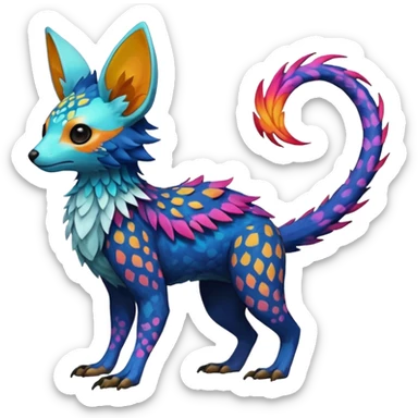 Rare realistic exotic edgy epic pretty beautiful handsome gorgeous aesthetic colorful vibrant Vernid-Trico-species-Fakemon-creature by LiLaiRa, random markings, tufted ears, full body sticker