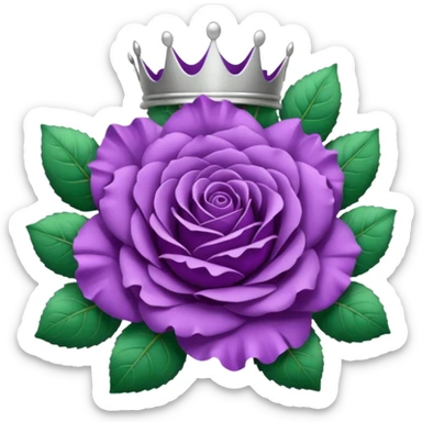 Purple rose with silver crown and a leaf wreath sticker