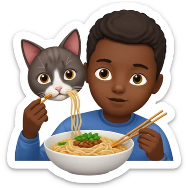 black  boy cat with noodles sticker