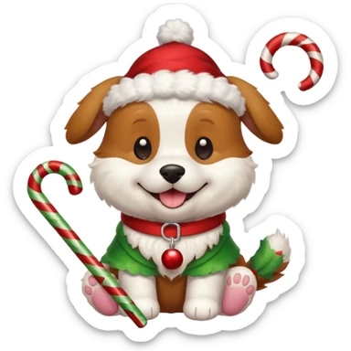 cute dog with a christmas cane in paw sticker