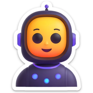 futuristic and trendy AI chatbot emoji, glowing elements, sleek design, friendly face sticker
