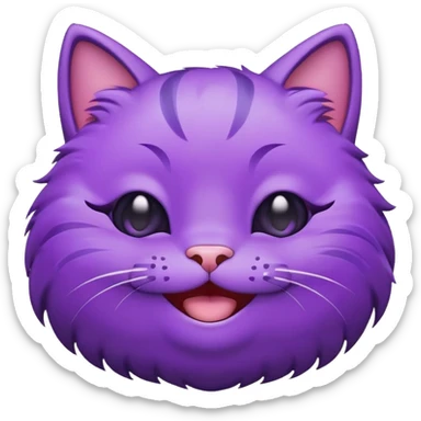 Happy gleeful purple emoji cat face with smiling closed eyes, enthusiastic, excited  sticker
