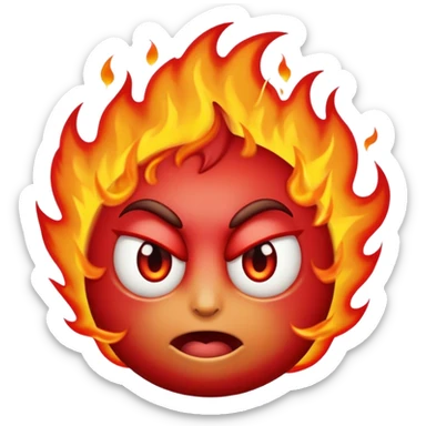 Combine the red ogre emoji, the hot emoji, and the eyes looking emoji into a new emoji with an aroused, but curiously nervous expression on its face sticker