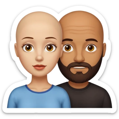 Couple. A bald man with dark brown beard and a woman with white skin and dark-yellow-auburn-brown hair. Different skincolor. sticker
