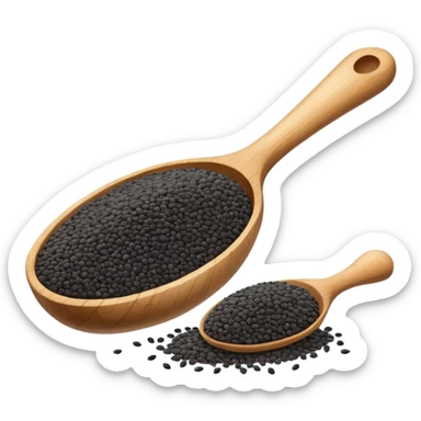 small black chia seeds in a wooden spoon sticker