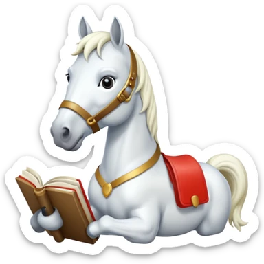 white horse with book sticker