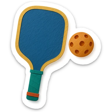 pickleball paddle and ball with Mersin-inspired colors in paper craft style sticker