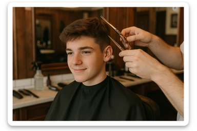 Sartaroshxonada soch olayotgan o'smirin ysta sticker