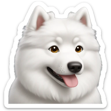 White Samoyed dog with short hair and brown eyes  sticker
