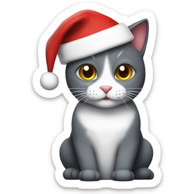 dark grey and white  cat with santa hat sticker