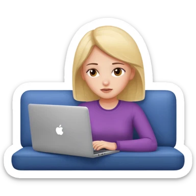 A girl is lying on the couch with a laptop, working sticker