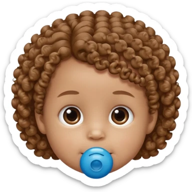 A baby with light brown skin, curly light-brown hair, wide brown eyes, and a blue pacifier. sticker