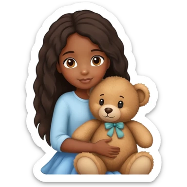 black long girl hugs a teddy bear sticker