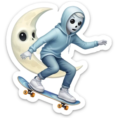  ghost skater boi ghost sk8 boarding under a moon sticker