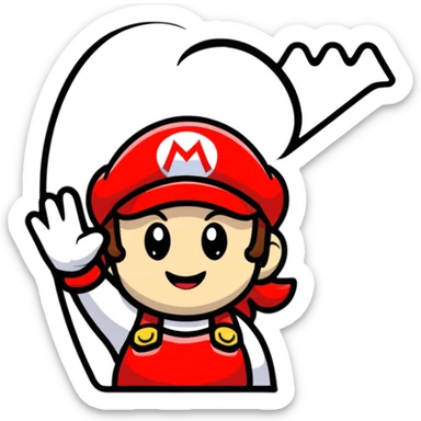 female Mario waving in cute cartoon style sticker