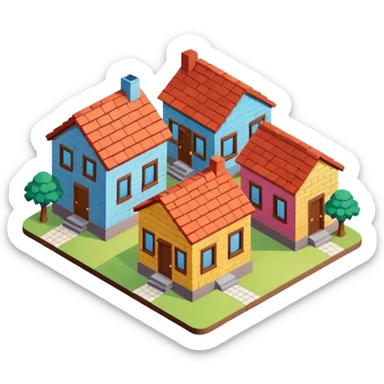 group of 3 houses representing neighborhood isometric houses on transparent background sticker