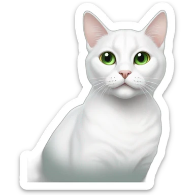 white cat with a large black spot on the top of the head with a white teat in the middle of the spot, with green eyes sticker
