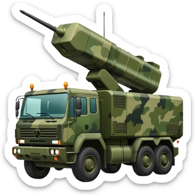 A truck in camouflage green with a realistic electronic warfare system sticker