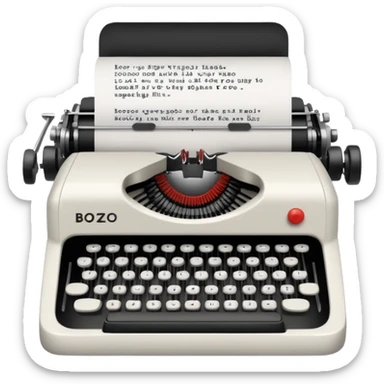 Typewriter typing on paper that says bozo sticker