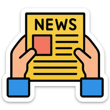 hands holding a newspaper sticker