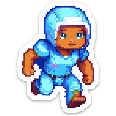 pixel art of a Minecraft baby sprinting, blocky body, big eyes, energetic pose, motion blur sticker