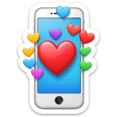  smartphone showing a colorful social media post with a heart and image icon sticker