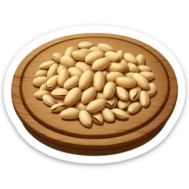 a handful of pine nuts on a wooden plate sticker
