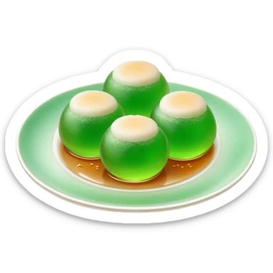 four green spherical warabi mochi on the plate sticker
