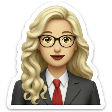 teacher wiht green eyes, long wavy hair, red lips , white glasses sticker