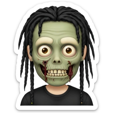 memoji iphone zombie with black dreads black tee and braces sticker