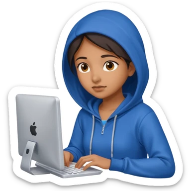 i am a brown south asian girl wearing a blue hoodie about to do a lot of computer work sticker