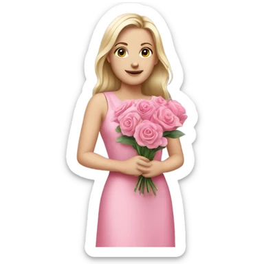 white girl with pink flower bouquet and pink dress sticker
