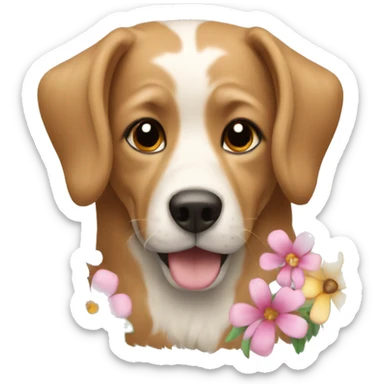 A dog with flowers  sticker