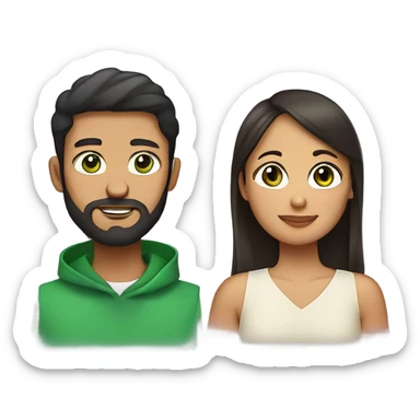 Italian green eyed beard 30 year old male with short Filipino 30 year old woman with butterfly bangs  sticker
