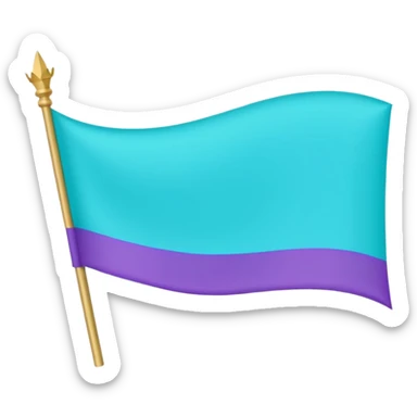 “Emoji-style waving banner, simple flat lines, soft curved flag, bright turquoise/purple/blue/green, minimalist medieval vibe, cute and magical, no castle.” sticker
