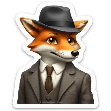 A scared humanoid fox in old fashioned suit and flat cap on it's head. sticker