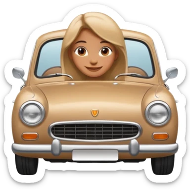 smiling girl by a car sticker
