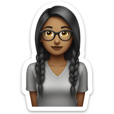 Mulher morena com óculos de grau   cabelo preto liso longo  sticker